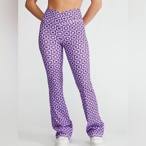 PacSun Women's Purple Sun Print Checkered Flare Leg Pants Size XS